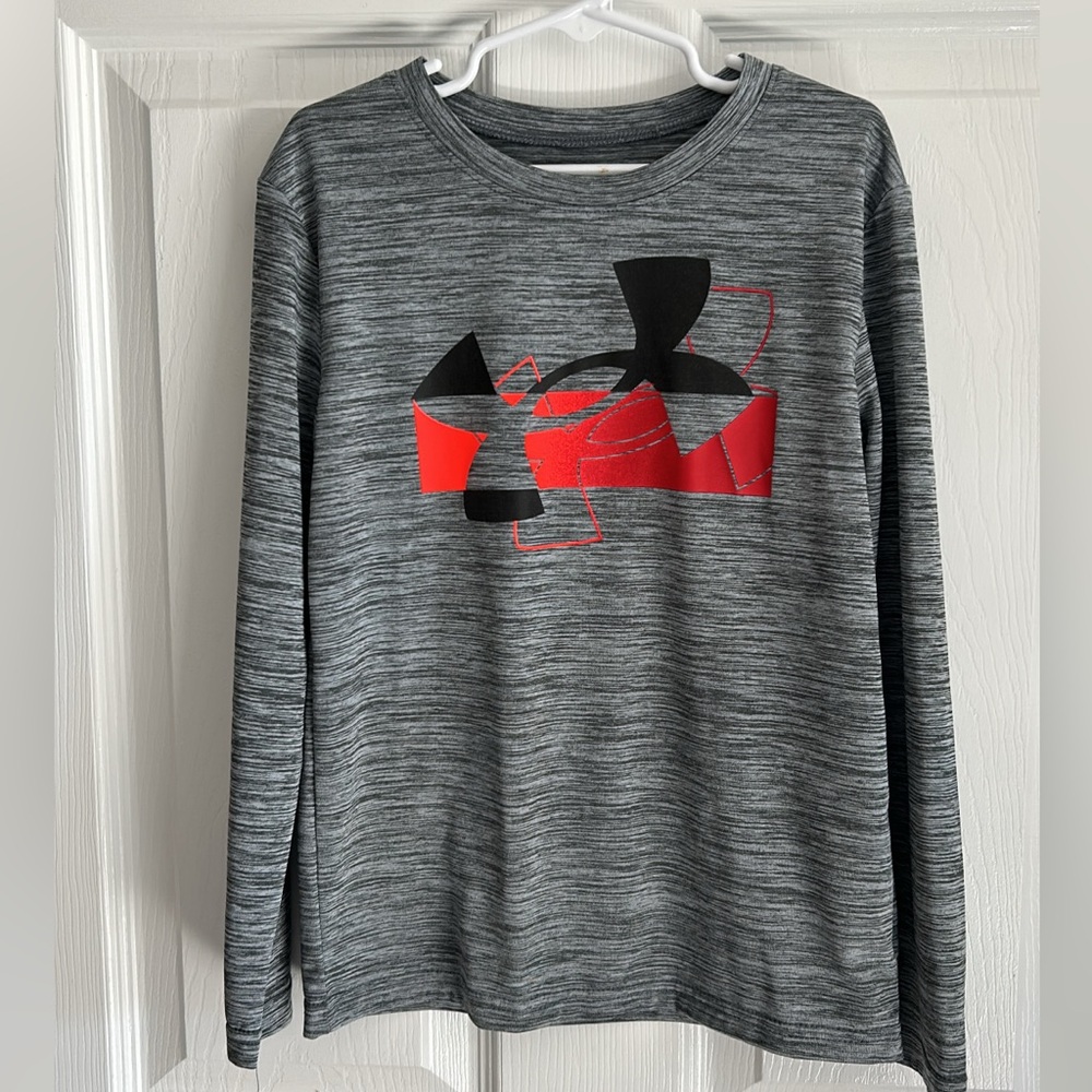 Under Armour Heathered Gray Long Sleeve with Red Logo